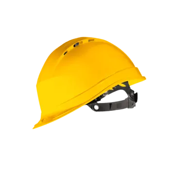 a yellow hard hat on a white background