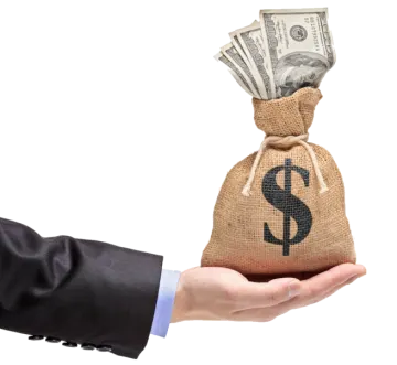 a hand holding a bag with money in it