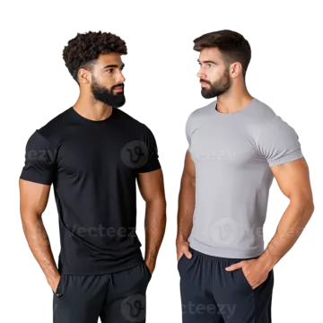 two men in black and grey t - shirts