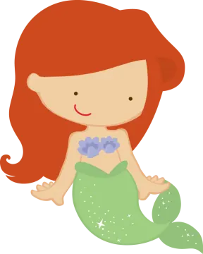 a little mermaid with red hair sitting on the floor