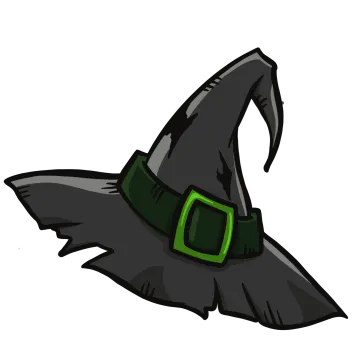 a witch hat with a green belt