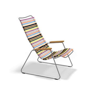 a colorful striped lounge chair on a white background