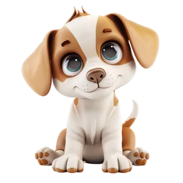 a small puppy with blue eyes sitting on a white background