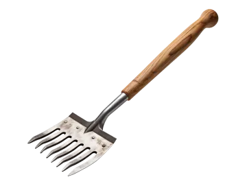 a garden fork with a wooden handle