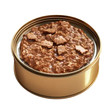 a tin filled with meat and sauce