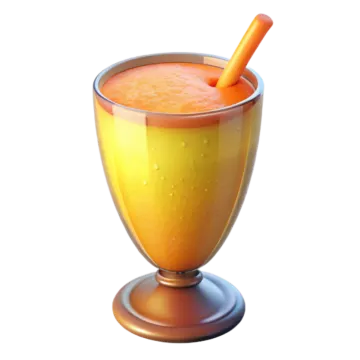a glass filled with orange juice and a straw