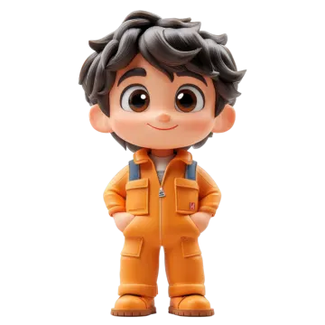 a small figure of a boy in an orange suit