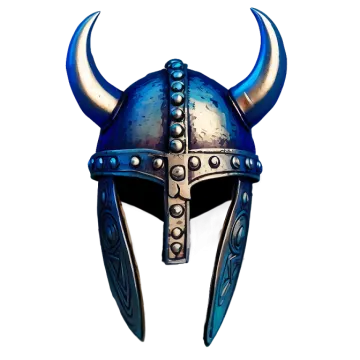 a blue helmet with horns on it