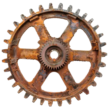 an old rusty gear wheel on a white background