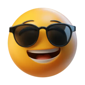 a yellow smiley wearing sunglasses and smiling
