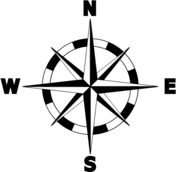 a black and white compass on a white background