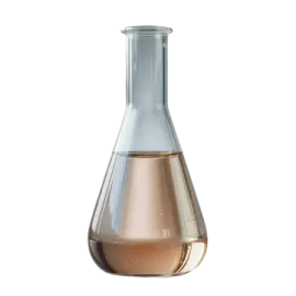 a glass beak with a brown liquid in it