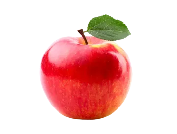 an apple with a leaf on top of it