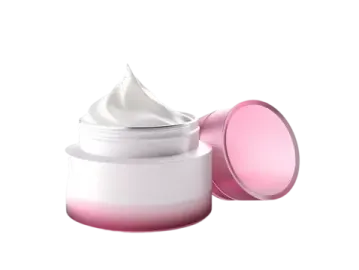 a jar of white cream on a white background
