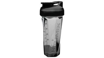 a black and white water bottle on a white background