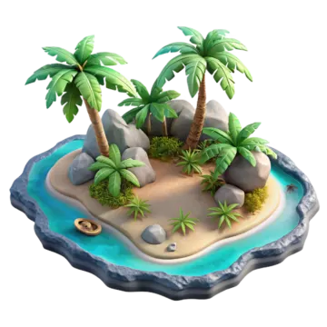a small island with palm trees and rocks