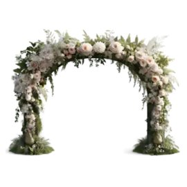 a floral arch with white and pink flowers