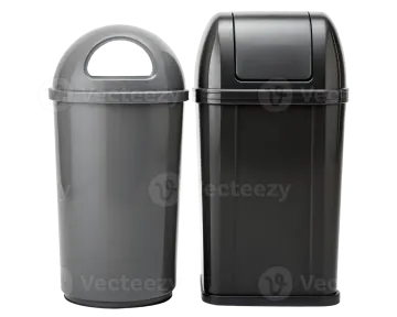 two black trash cans on a white background