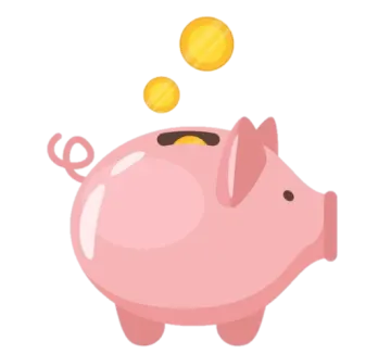 a pink piggy with coins coming out of it