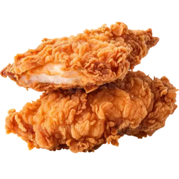 two fried chicken pieces on a white background