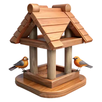 a wooden bird feeder with two birds on it