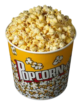 a yellow cup filled with popcorn
