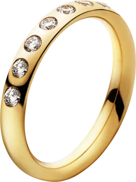 a yellow gold wedding ring with five diamonds