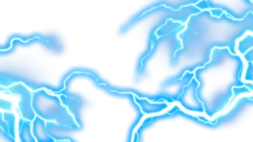 a blue and white world map with lightnings