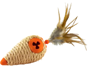 a cat toy with a feather on top of it