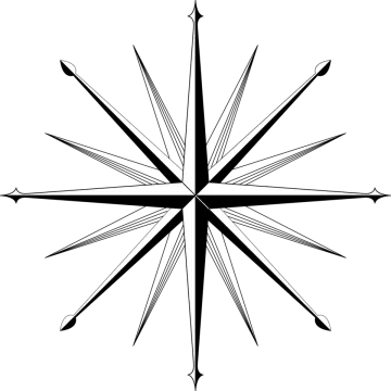 a black and white image of a compass