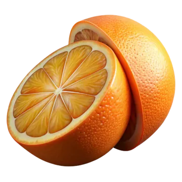 two oranges cut in half on a white background