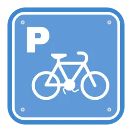a blue sign with a bicycle on it