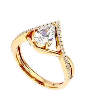 a yellow gold engagement ring with a pear shaped diamond