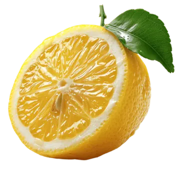 a half of a lemon with a green leaf