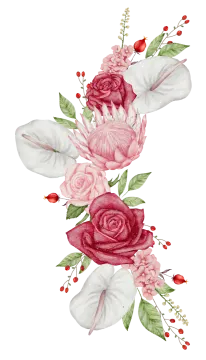 a watercolor drawing of roses and leaves