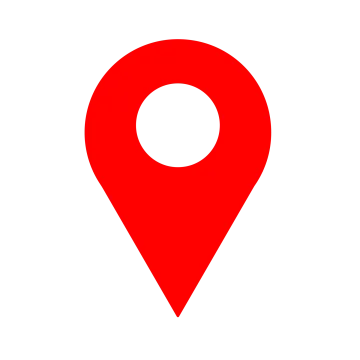 a red pin icon with a white background