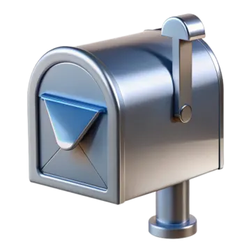 a silver mailbox with a blue envelope