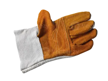 a pair of leather gloves on a white background