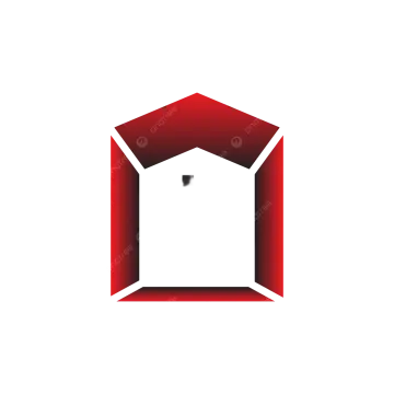 a house logo with a red background