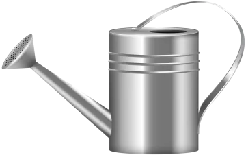 a watering can with a metal handle
