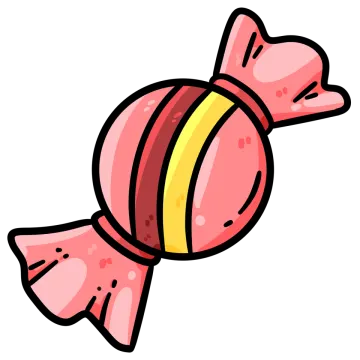 a pink candy with yellow stripes on it