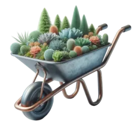 a wheelbark with plants in it