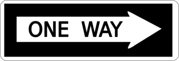 a one way sign with an arrow pointing left