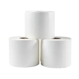 three rolls of toilet paper on white background