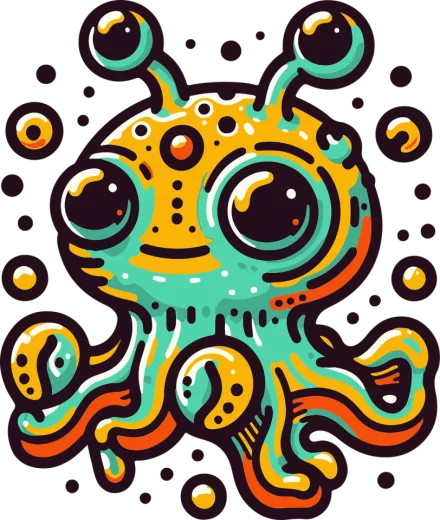 an orange and blue octopus with black spots