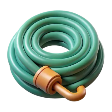 a green garden hose with a wooden handle