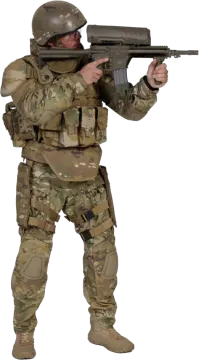 a soldier with a rifle in his hand