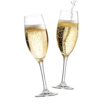two glasses of champagne on a white background