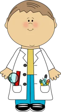 a cartoon character in a lab coat