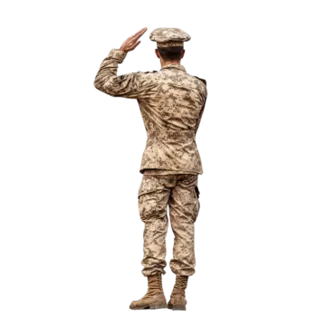 a soldier salutes with his hand in the air
